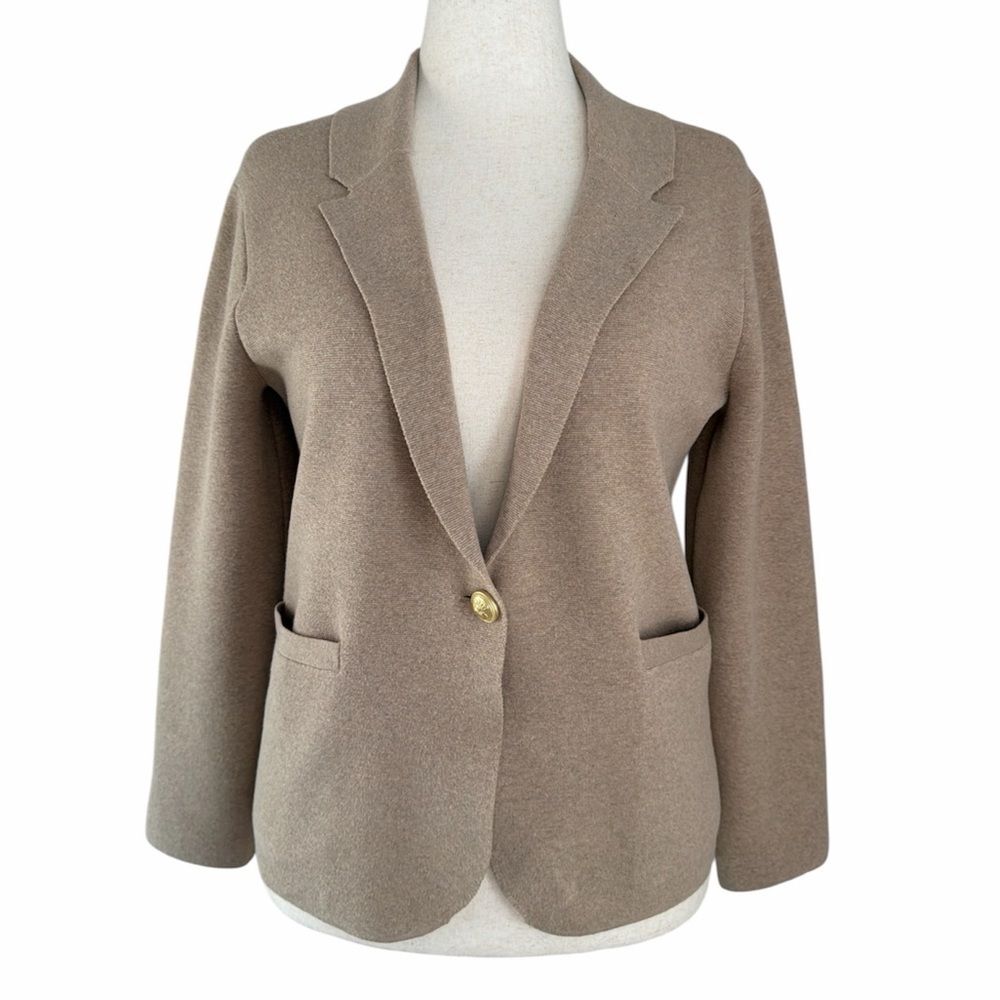 J.Crew Sweater Blazer M Oatmeal Wool Blend Knit Gold Button Preppy Classic